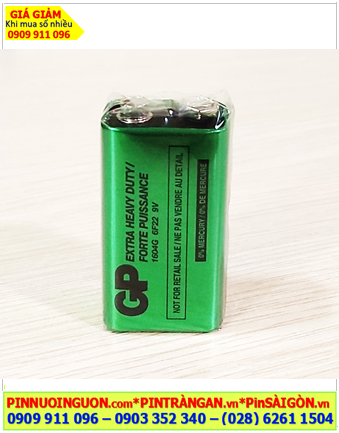 Pin GP 1604G, Pin vuông 9v GP 1604G 6F22, Pin vuông 9v GP GreenCell 1604G /6F22 Extra Super Heavy Duty chính hãng /Gói 1viên